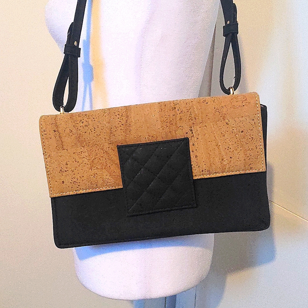 NWT Apoxylo Black and Cork Shoulder Bag